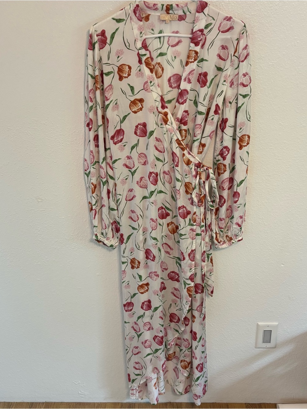 By TiMo XL tulips print wrap maxi dress summer cottage core coquette romantic